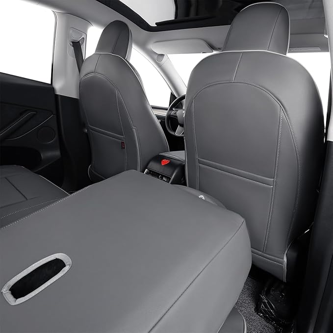 EKR Model Y Seat Covers for Tesla Model Y 2026 (Only for 5 Seats),Waterproof Seat Protectors,Leather Car Seat Cover Full Set,Faux Leather (Gray)