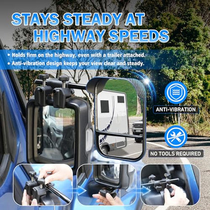 Dual View Mirror Extenders for Towing with Rain Visor (2 Count)