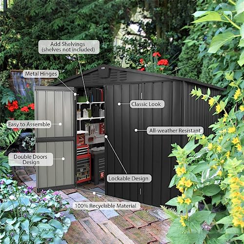 Galvanized Steel Storage Shed 8.2' x 6.2' with Lockable Door