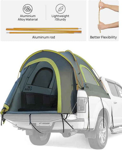 JOYTUTUS Pickup Truck Tent 5ft 2.0, Waterproof PU2000mm Double Layer for 2 Person, Portable Truck Bed Tent with Rainfly, Green, Aluminum Pole