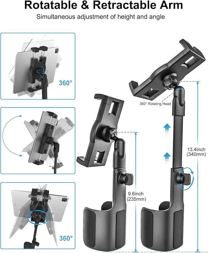 woleyi Cup Holder Tablet Holder for Car Mount - [3 in 1 Expander Bottle] Car Cup Tablet Mount for Car/Truck with Height Adjustable Metal Arm, for iPad Pro Air Mini, Galaxy Tab, Z Fold, 4.7-13" Devices