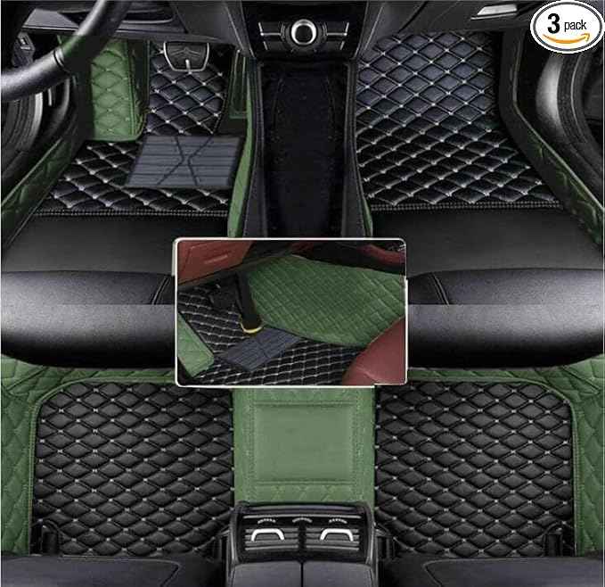 Custom 3D Leather Car Floor Mats Fit for Cars, SUVs,Sedan All-Weather Protection Anti-Slip Premium Car Mat (Green and Black Beige)