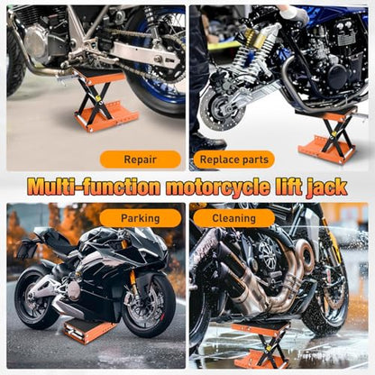 Motorcycle Lift Jack 1100 LBS Scissor Jacks Stand Lift with Wide Deck Safety Pin Handle 3.4"