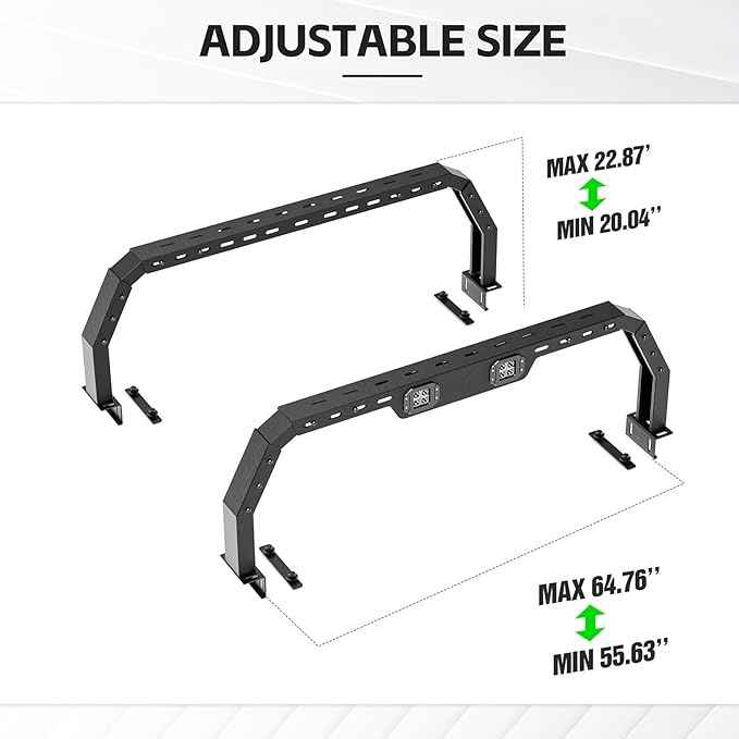Adjustable 20-22.87" High Truck Bed Racks with 2 Led Lights Compatible with Tacoma/Tundra/Silverado 1500/ Sierra 1500/ Ram 1500/ Titan/Frontier/Canyon/Colorado/JT/Ford F-Series/Ranger