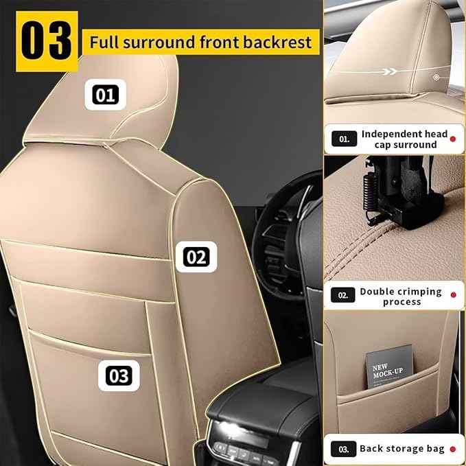 YORKNEIC Full Set Seat Covers Fit for Jeep Compass 2012-2025 2026: Faux Leather Car Seat Cover Protector Cushion (5-Seat Full Set, Beige)