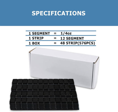 1/4 Oz Black Stick on Wheel Weights (1box，576pcs,144oz), Adhesive Backed Wheel Weights for Cars, Trucks, SUVs, Motorcycles, Low Profile