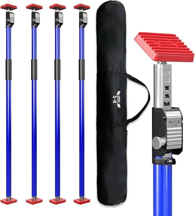 3-H Truck Cargo Bar, 43"-77" Adjustable Support Pole All Metal,Cabinet Jack,Truck Bed Divider with Self-Locking Spring Ratchet - Load Lock Bar for Vans, SUVs & Trucks,Blue,4pc