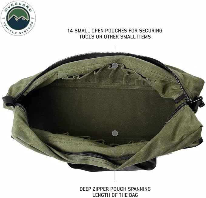 Overland Vehicle Systems Small Duffle Bag With Handle And Straps - #16 Waxed Canvas - Infused with Paraffin Wax Waterproofing - Tear Resistant Fabric