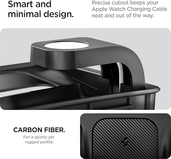 Spigen 3-in-1 Organizer Mount for Tesla Model Y 2021-24 & Model 3 2021-23 (Watch Charger Not Included) - Uses Tesla Wireless Charging Pad - Charge iPhone, AirPods, Apple Watch