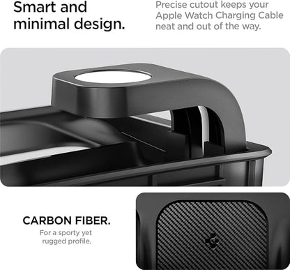Spigen 3-in-1 Organizer Mount for Tesla Model Y 2021-24 & Model 3 2021-23 (Watch Charger Not Included) - Uses Tesla Wireless Charging Pad - Charge iPhone, AirPods, Apple Watch
