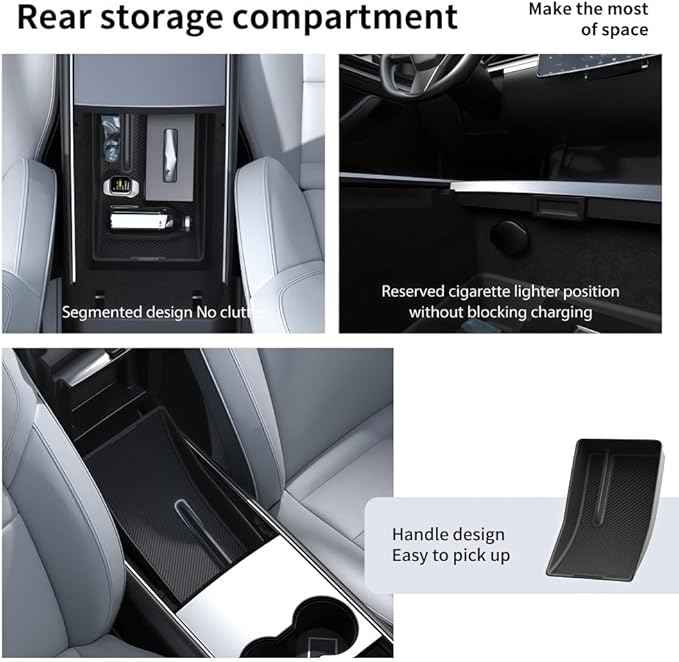 GGCLIMAX Car Organizers And Storage Compatible with Tesla Model 3/Y Highland 2021-2024 Center Console Lower Storage Box TPE Armrest Organizer Mat(For Modle Y)