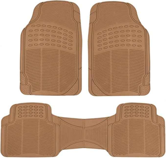 BDK Beige Heavy Duty Front & Rear Rubber Floor Mats Universal Liners for Car SUV Van & Truck, All Weather Protection with Anti-Slip Nibs, Fit Contours of Most Vehicles