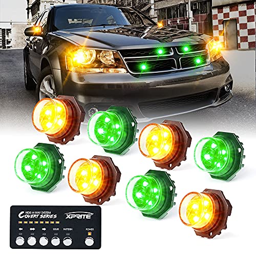 Amber Green LED Hideaway Strobe Lights Kit (8 Count)