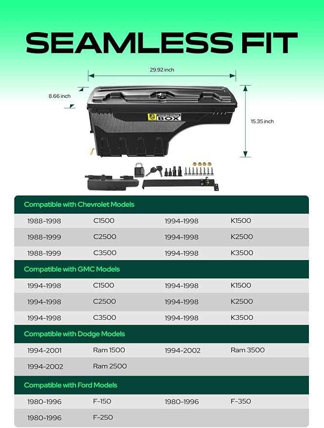 YHTAUTO Truck Bed Storage Tool Box Lockable Compatible with 1994-2002 Dodge Ram & 1980-1996 Ford F-Series & 1988-1998 Chevy GMC C/K Pickup, Driver Side, Swing Waterproof Wheel Well ToolBox