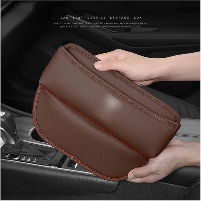 Leather Car Seat Gap Organizer Crevice Side Storage Box Filler Side Storage Pocket Compatible For Tesla Model 3/S/X/Y/Roadster(Red)