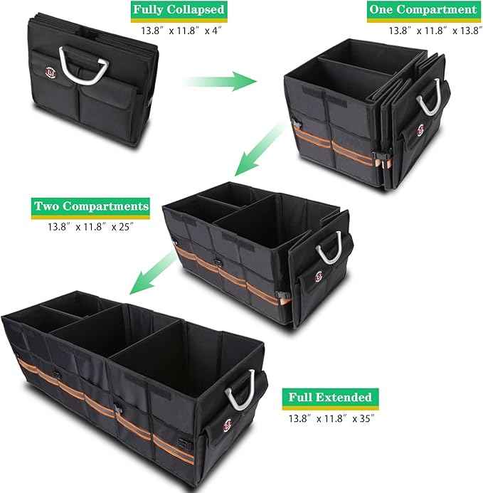 Trunk Organizer Cargo Organizer Trunk Storage Waterproof Collapsible Durable Multi Compartments-((Oversize,Black)