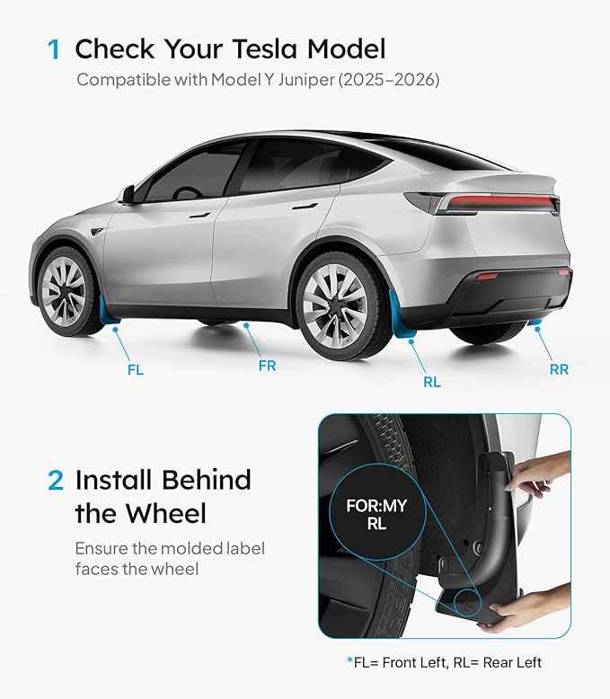 Wigoo 2026 New Tesla Model Y Juniper Accessories Mud Flaps No Drilling [Stay Clean, Protect Paint] All Weather Guards Body Kits for Tesla New Model Y 2025 2026 Juniper, Thicker Version (Set of 4)