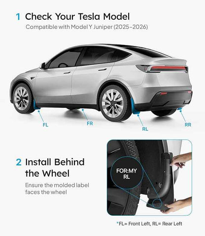 Wigoo 2026 New Tesla Model Y Juniper Accessories Mud Flaps No Drilling [Stay Clean, Protect Paint] All Weather Guards Body Kits for Tesla New Model Y 2025 2026 Juniper, Thicker Version (Set of 4)