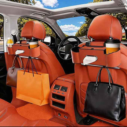Backseat Car Organizer,4 in 1 Multifunctional Car Back Seat Storage Box with Drink Cup Holder Tissue Box, for Hold Phone,Snacks, Drinks, Handbag (Orange)