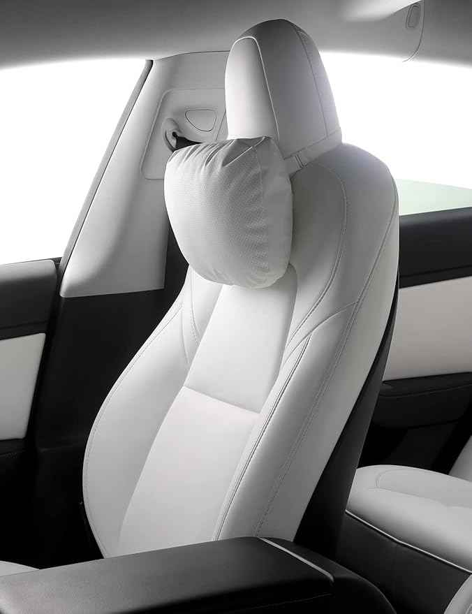 TPARTS Leather Headrest Neck Pillow for Tesla Model Y/X/3/S (Includes Model Y Juniper 2026 2025 & Model 3 Highland 2024-2026) Interior Accessories Car Neck Pillow for Traveling (Set of 2 White)