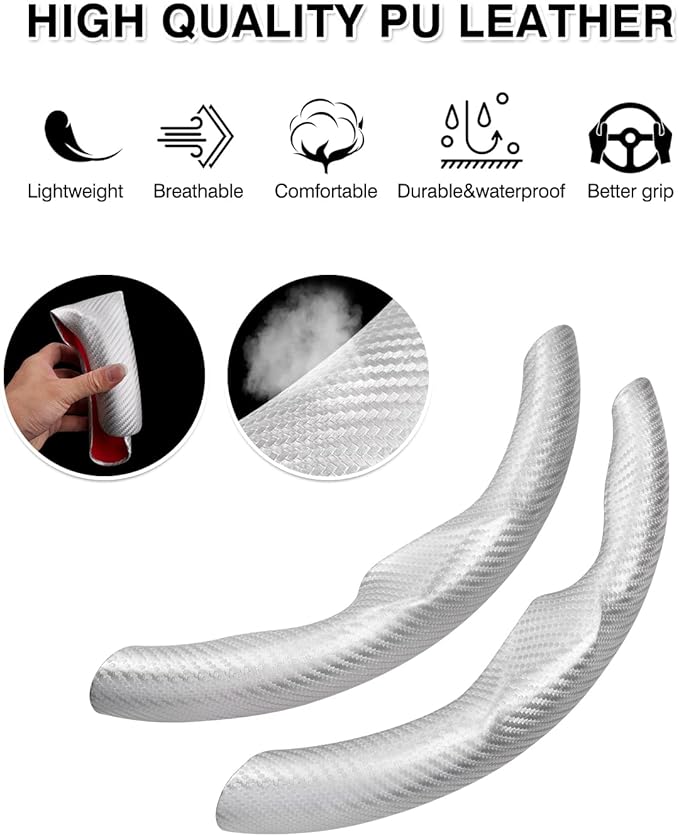 Steering Wheel Cover for Telsa Model 3/Model Y Accessories Carbon Fiber Steering Wheel Cover Protector Anti-Slip, Comfortable Grip, Breathable, Model 3/Y Accessories, Silver