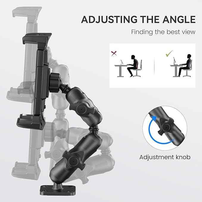 OHLPRO Tablet Mount for Truck - Dual Folding Aluminum Arm, Heavy-Duty Drill Base Car Tablet Holder for iPad & 5"-13" Tablets and Phones, Universal Dashboard Wall Desktop Business Mount