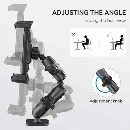OHLPRO Tablet Mount for Truck - Dual Folding Aluminum Arm, Heavy-Duty Drill Base Car Tablet Holder for iPad & 5"-13" Tablets and Phones, Universal Dashboard Wall Desktop Business Mount
