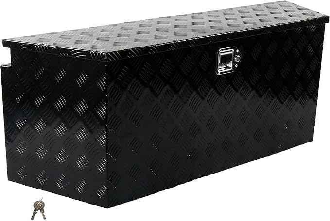 49 Inch Aluminum Trailer Tongue Tool Box 5 Bar Tread Wide Utility ToolBox for Pick Up Truck RV Storage Organizer Tool Box with Lock and Keys - 49"X15"X18.5" Black