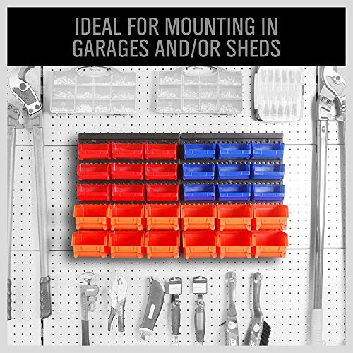 Wall Mounted Storage Bins Parts Rack 30PC Organizer Garage Plastic Shop Tool for Men's Gift (30 Count)