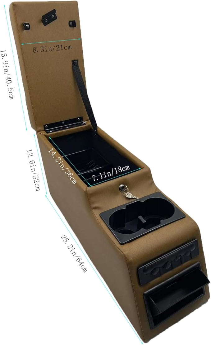 Truck Center Console Truck Seat/Bench Organizer for Jeep CJ5 1976-1983,Jeep CJ7 1976-1986,Jeep Wrangler(YJ) 1987-1995 (Brown)