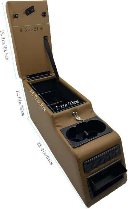 Truck Center Console Truck Seat/Bench Organizer for Jeep CJ5 1976-1983,Jeep CJ7 1976-1986,Jeep Wrangler(YJ) 1987-1995 (Brown)