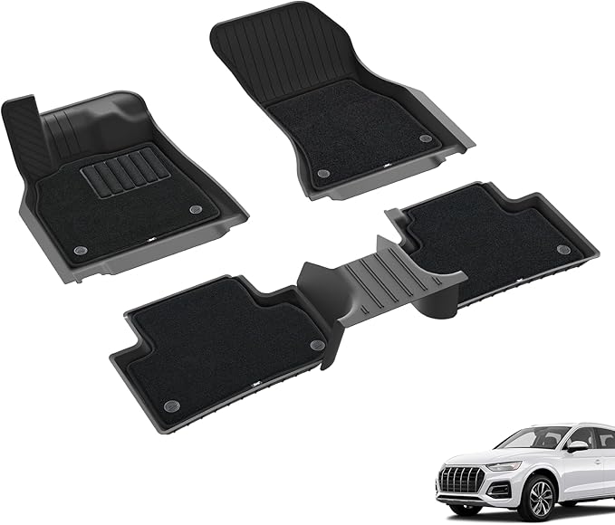 3W Floor Mats with Detachable Carpet Fit for Audi Q5 SQ5 2018-2025(Include Q5/SQ5 Sportback 2021-2025), Custom Design Car Liners, All Weather TPE 1st & 2nd Row Odorless Audi Accsessories