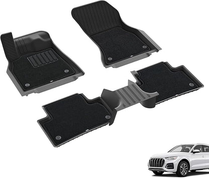 3W Floor Mats with Detachable Carpet Fit for Audi Q5 SQ5 2018-2025(Include Q5/SQ5 Sportback 2021-2025), Custom Design Car Liners, All Weather TPE 1st & 2nd Row Odorless Audi Accsessories