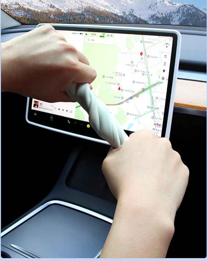 Center Console Screen Protector Frame Compatible with Tesla Model 3 Model Y 2025 2024 2023 2022 2021 2020 Display Decoration Interior Accessories, Silicone Grey
