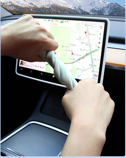 Center Console Screen Protector Frame Compatible with Tesla Model 3 Model Y 2025 2024 2023 2022 2021 2020 Display Decoration Interior Accessories, Silicone Grey