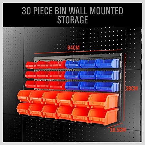 Wall Mounted Storage Bins Parts Rack 30PC Organizer Garage Plastic Shop Tool for Men's Gift (30 Count)