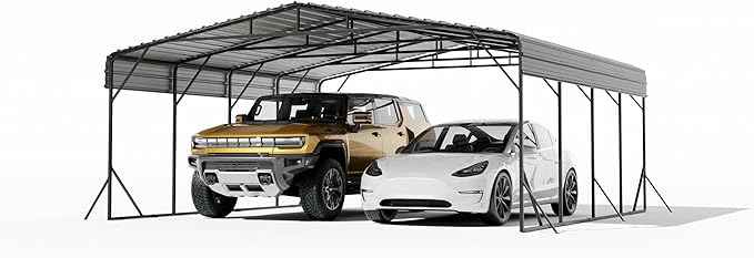 20x20 FT Heavy Duty Metal Carport Kit, Waterproof Windproof Aluminum Car Ports with Steel Shelter Frame Cover for 2 Car or Boats, Easy Assembly Tractor/Car Storage