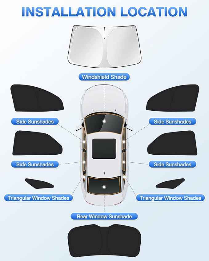 Sunshades for 2018-2024 Chevrolet/Chevy Equinox Accessories Windshield Sunshade Side Rear Windows Sun Visor Privacy Protection Keep Vehicle Cool Black 8PCS