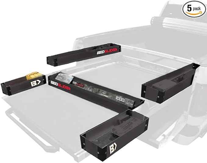 Bedslide Bedbin Complete 5 Piece Kit Truck Bed Organizer, Storage Attachments, Additional Space for Organization, Black