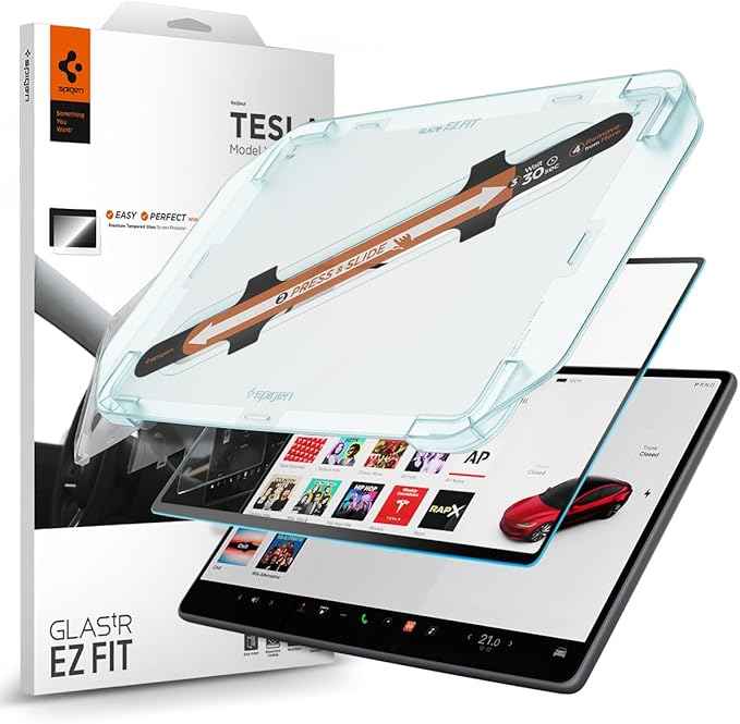 Spigen Tempered Glass Screen Protector [GlasTR EZ FIT] designed for Tesla Model 3 (2024/2025/2026), Model Y (2024-2025), Model Y Standard 2026 15.4" Dashboard Touchscreen - Matte/Anti Glare/Anti Finger Print