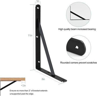 20 Pack L11 x H 8" Black Heavy Duty Shelf Brackets with Screws Metal Shelf Brackets Shelf Support Angle Brackets for Shelves L Brackets Heavy Duty Floating Shelf