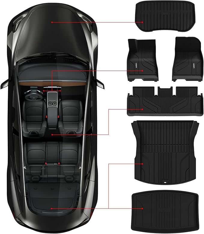 LASFIT Premium Extra Thick Floor Mats for Tesla Model 3 Highland 2024 2025 2026 Custom Fit TPE All Weather Model 3 Interior Accessories Cargo Liner Front Rear Trunk Mat Full Set Car Mats 6 PCS
