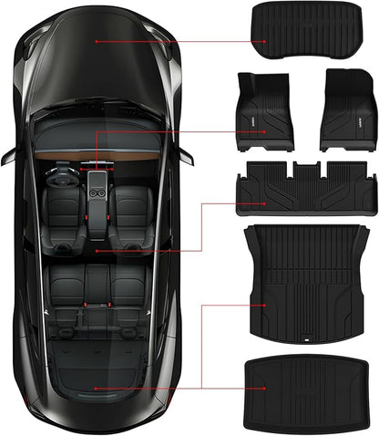 LASFIT Premium Extra Thick Floor Mats for Tesla Model 3 Highland 2024 2025 2026 Custom Fit TPE All Weather Model 3 Interior Accessories Cargo Liner Front Rear Trunk Mat Full Set Car Mats 6 PCS