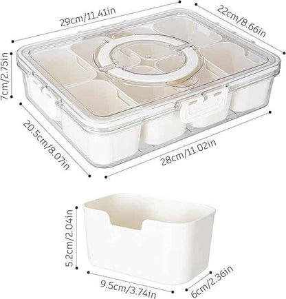 Divided Snack Serving Tray with Lid and Handle travel Snackle Box Charcuterie Container Portable Storage Organizer for Candy, Fruits, Nuts, Snacks 1Pack White