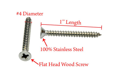 Bolt Dropper 100 Pack #4 x 1in Wood Screw - Stainless Steel Screws with Flat Head Phillips Drive - 18-8 (304) Corrosion-Resistant Screws for Indoor or Outdoor Wood Use