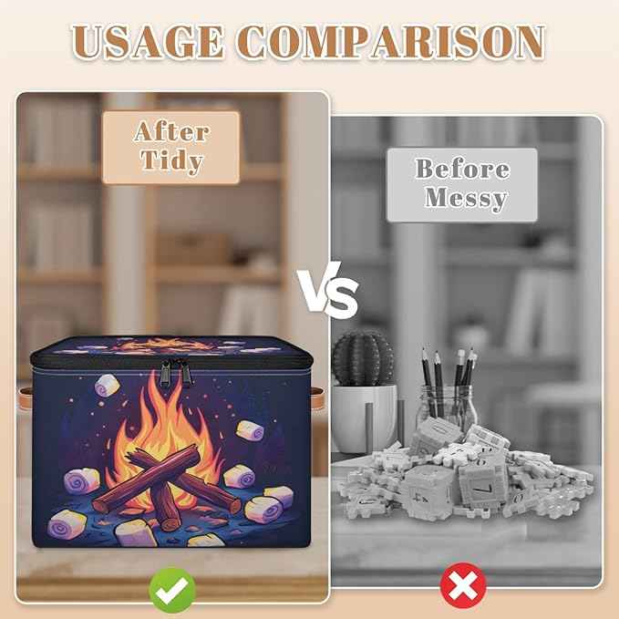 Camping Storage Basket for Bedroom Kitchen Bathroom Storage Bins with Zipper Lids Foldable Toy Cube Storage Organizer for Kid Teen Women Men