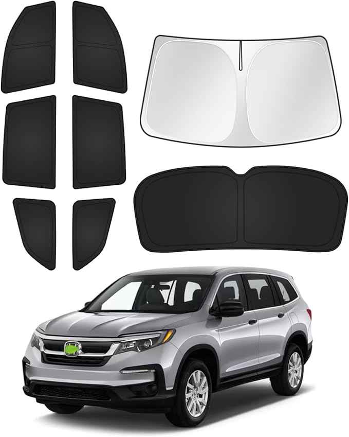 Sunshades for Honda Pilot 2016-2022 Accessories Windshield Sun Shade Side Rear Window Shade Cover Sun Visor Shield Privacy Protection Keep Vehicle Cool Black 8PCS
