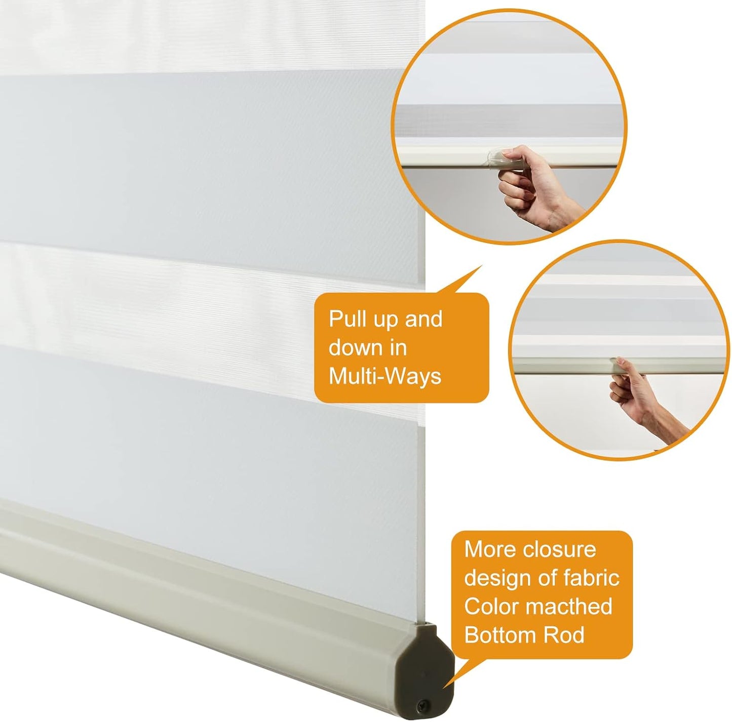 Persilux Cordless Zebra Blinds for Windows Free-Stop Window Blinds (30" W X 72" H, Cream) Dual Layer Light Control for Day and Night, Light Filtering Sheer Shades for Home, Easy to Install