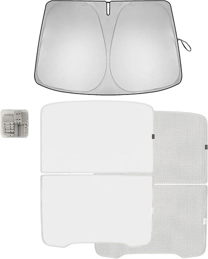 BestEvMod 3PCS Windshield&Roof Sunshade Compatible with 2026 2025 Tesla New Model Y Juniper Foldable Sun Shade Accessory Heat UV Protection Visor Accessories with Storage Bag (Roof+Windshield, Gray)