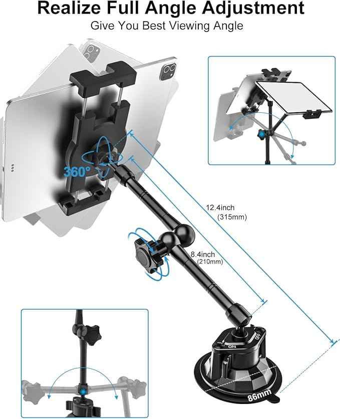 Metal Tablet Mount - Heavy Duty [Super Suction Cup] Dashboard Windshield for Car/Semi Truck/Pickup/Van/SUV/Commercial Vehicle - 4.7-13" iPad Pro Air Mini, iPhone, Galaxy